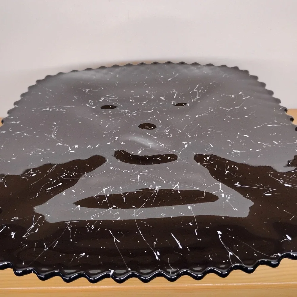 Vintage L E Smith Black Amethyst Glass Square Cake Stand Pedestal‎ White Drizzle